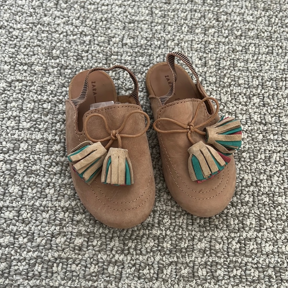 Zara Baby Loafer Mules Clogs Tassels Tan Suede Shoes 23 7